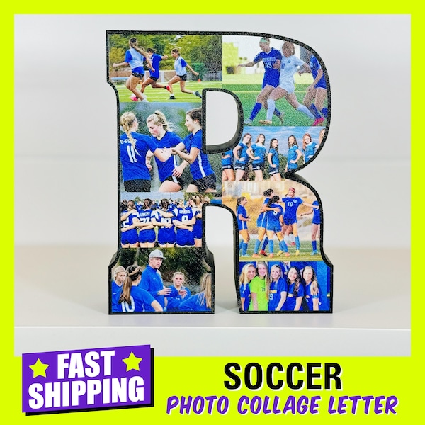 Personalized Freestanding Soccer Photo Collage Letter, Soccer Player Gift, Soccer Keepsake, Soccer Coach Gift, 3D Photo Letter Photo Collage