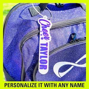 Personalized Cheer Keychain, Custom Bag Cheer Tag, Custom Name Keyring, Backpack Tag, Cheerleading Name Bag Tag, Custom Colors Name Tag