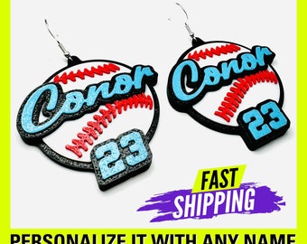 Personalized Baseball Earrings, Custom Baseball Name and Number Earrings, Custom Baseball Earrings, Personalized 3D Mom Baseball Earrings