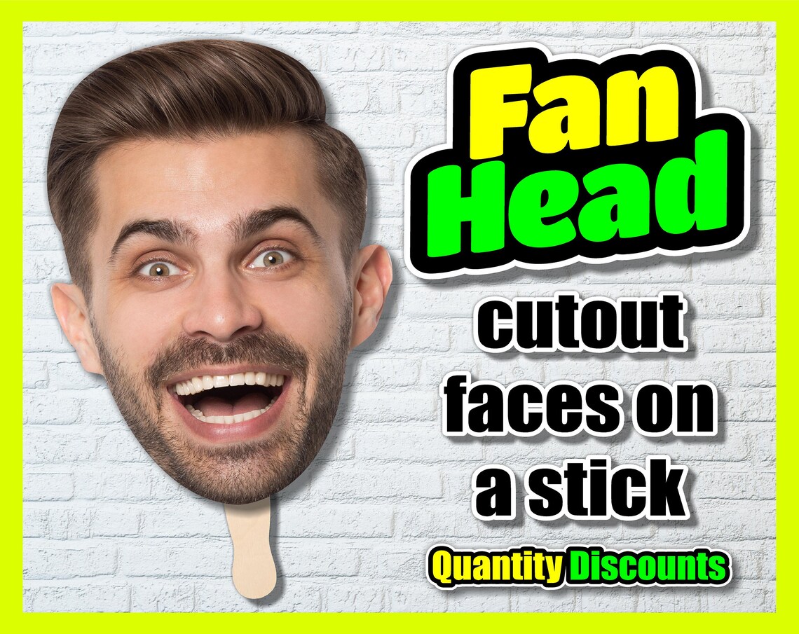 Fan Head On A Stick Fan Face Birthday Heads Photo Face Etsy