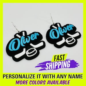 Personalized Hockey Earrings, Custom Hockey Name Earrings, Hockey Mom Gift, Personalized Mom Hockey Jewelry, Hockey Mom Earrings Gear