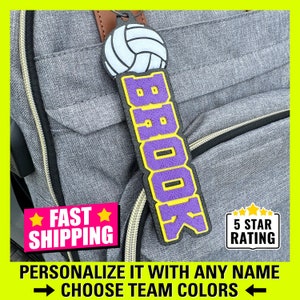 Personalized Volleyball Bag Tag, Volleyball Name Tag, Volleyball Backpack Name, Custom Volleyball Keychain, Volleyball Team Gift