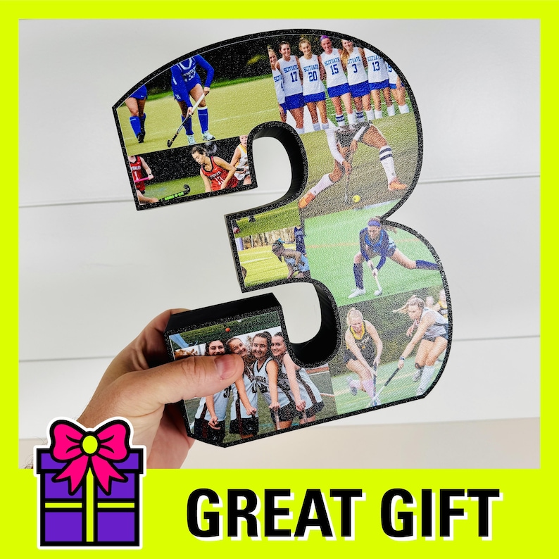 Personalized Freestanding Field Hockey Photo Collage Letter, Field