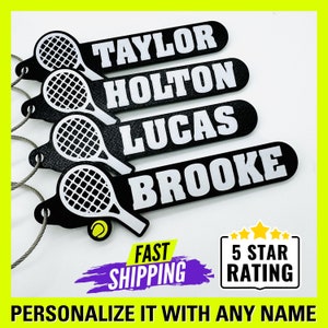 Personalized Tennis Name Tag, Custom Tennis Bag Tag, Tennis Keyring, Backpack Tennis Name, Tennis Keychain, Tennis Coach Gift, Tennis Gift