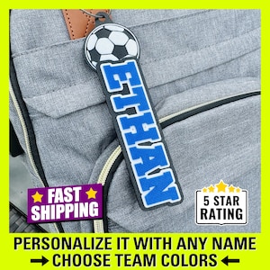 Personalized Soccer Bag Tag, Soccer Name Tag, Soccer Backpack Name, Custom Soccer Keychain,  Soccer Name Tag, Soccer Team Gift,