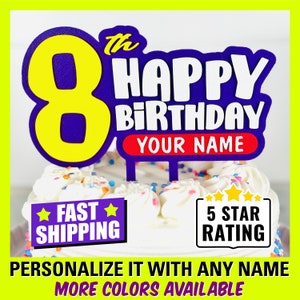 Personalized 8th Birthday Cake Topper, Custom Name Cake Decoration, Tailored Party Decor, Custom Color 8th Birthday Cake Topper, 8th Bday