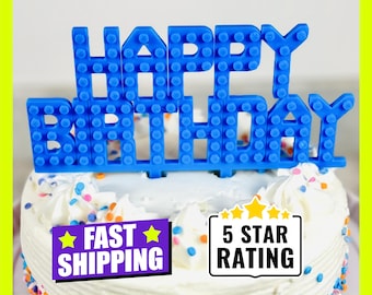 Brick Birthday Cake Topper, Happy Birthday Topper, Building Brick Cake Topper, Themed Brick Birthday Cake topper, Brick Happy Birthday Decor