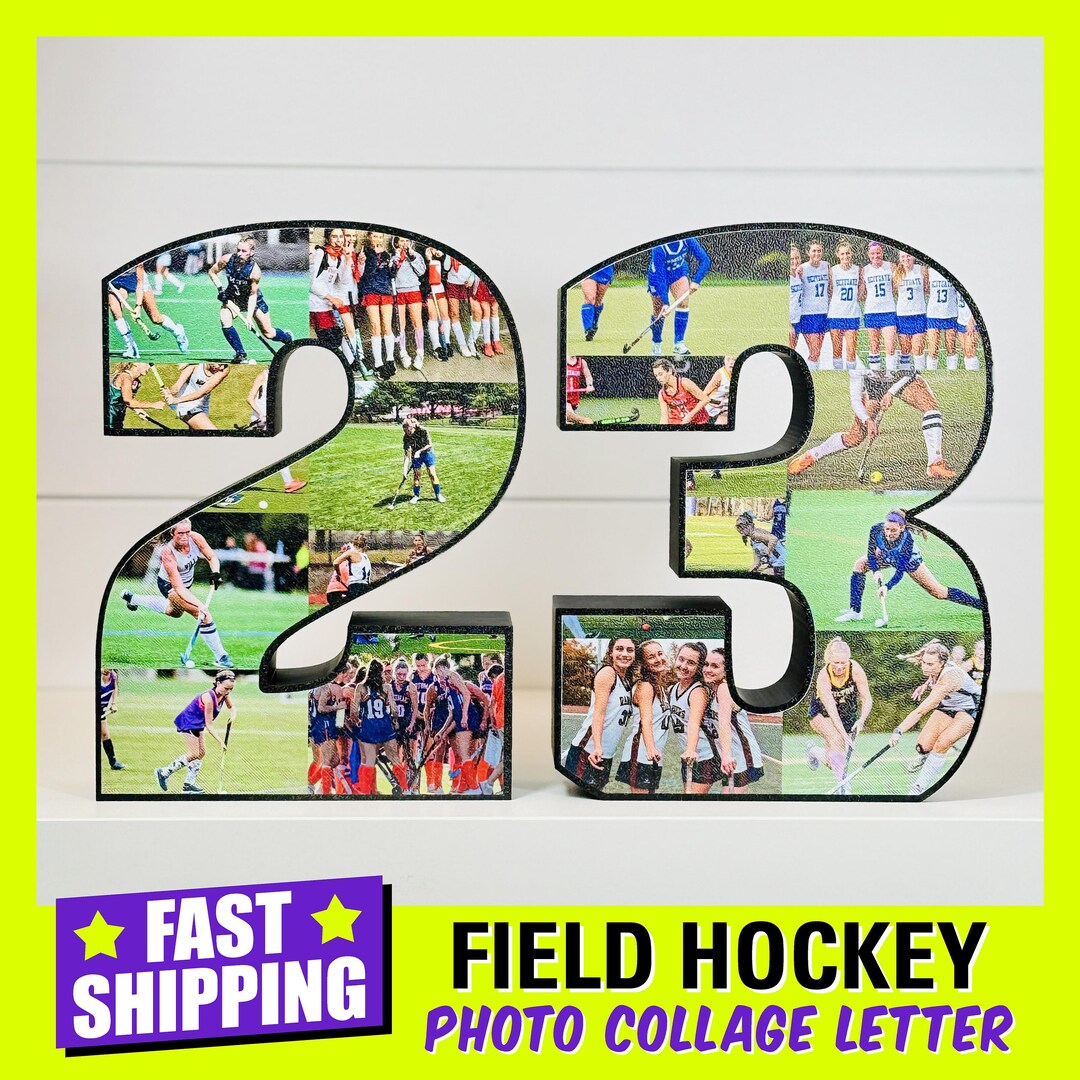 Personalized Freestanding Field Hockey Photo Collage Letter, Field