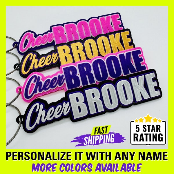 Personalized Cheer Name Tag, Custom Bag Tag, Back Pack Cheer Name, Cheerleading Name Keychain, Cheer Bag Tag, School Colors Name Tag