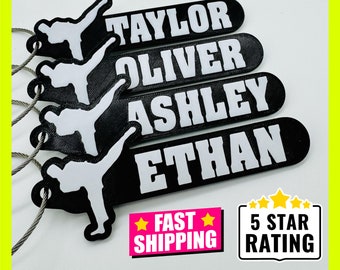 Personalized Karate Name Tag, Karate Bag Name, Custom Karate Keychain, Karate Keyring, Back Pack Karate Name Tag, Karate Name Charm