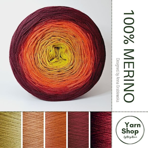 Pure Merino Extrafine, Superwash, Lace Yarn, Gradient 100% Merino Ombre Yarn Cake 63-57-48-1-49