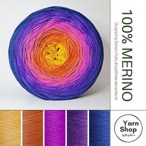 Pure Merino Extrafine, Superwash, Lace Yarn, Gradient 100% Merino Ombre Yarn Cake 51-48-15-60-69