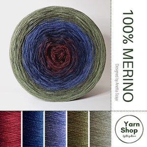 Pure Merino Extrafine, Superwash, Lace Yarn, Gradient 100% Merino Ombre Yarn Cake 49-17-67-35-19