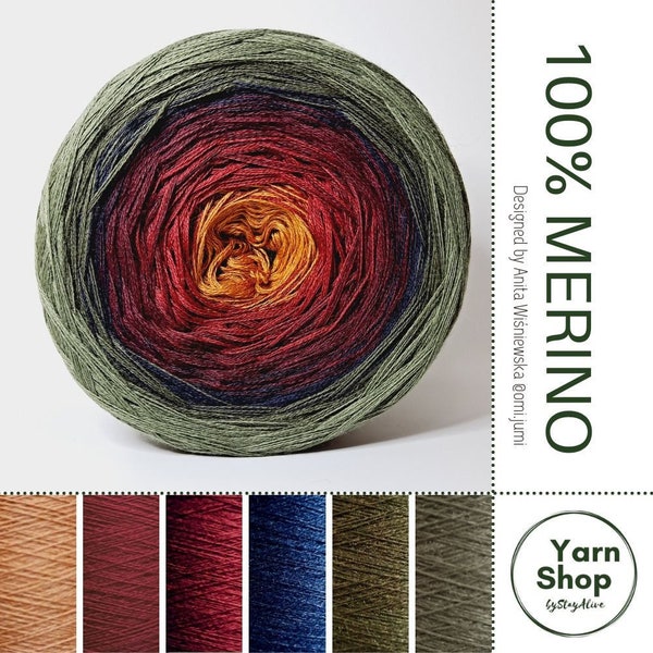 Pure Merino Extrafine, Superwash, Lace Yarn, Gradient 100% Merino Ombre Yarn Cake 57-1-49-17-35-19