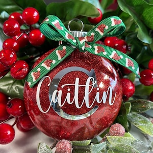 Personalized Glitter Christmas Ornament, Monogram Initial, Shatterproof