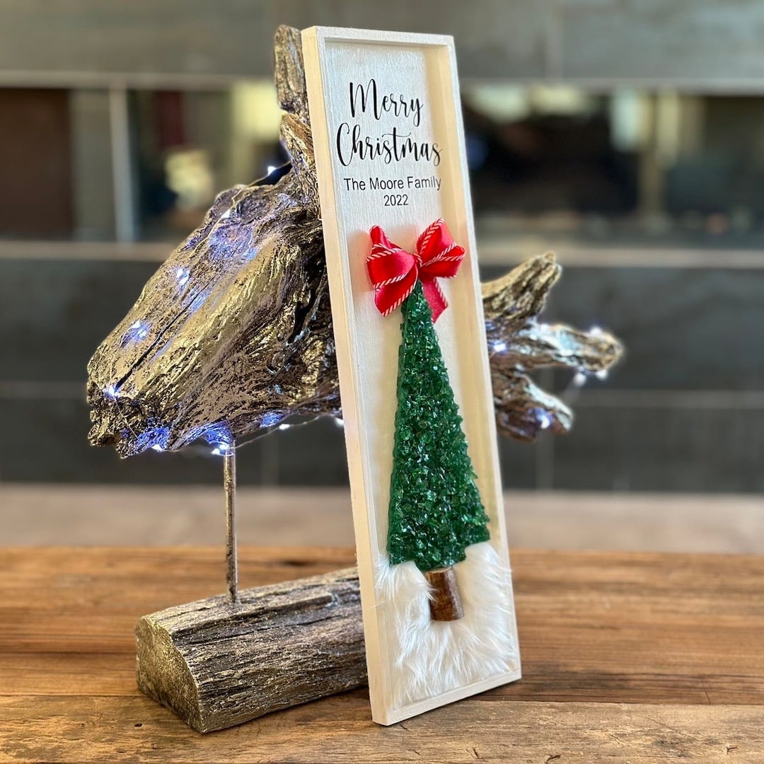 Personalized Christmas Wall Art Crushed Glass Christmas Tree Art