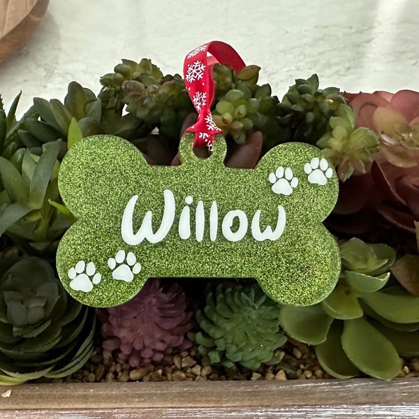 Personalized Dog Ornament; Personalized Ornament; Acrylic Dog Bone Ornament; Glitter Dog Bone Ornament; Dog Ornament; Puppy Ornament