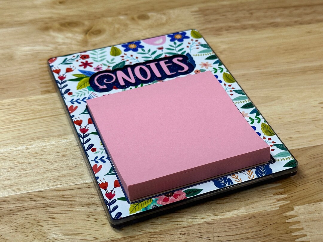 Acrylic Notepad Holder Post It Note Holder Floral Notepad Etsy