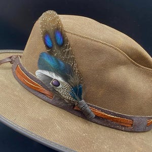 Peacock Pheasant Feather Lapel Pin: Handmade Hat Clip, Cowboy Hat Band