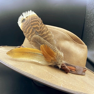 Handmade Feather Hat Clip: Turkey & Pheasant Feather, Western Boho Decor