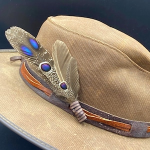 Peacock Pheasant Feather Lapel Pin: Handmade Hat Clip, Cowboy Hat Band