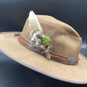 Peacock Feather Hat Clip: Handmade Leather-Wrapped Lapel Pin