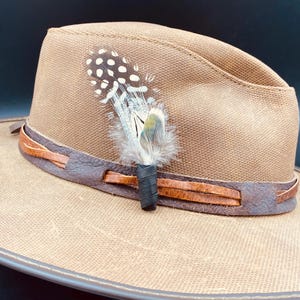 Peacock Pheasant Feather Hat Clip: Handmade Leather Lapel Pin