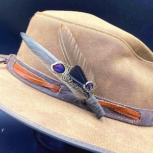 Peacock Pheasant Feather Lapel Pin: Handmade Hat Clip, Cowboy Hat Band