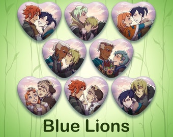 FE3H Heart Shipping Pin Buttons: Blue Lions