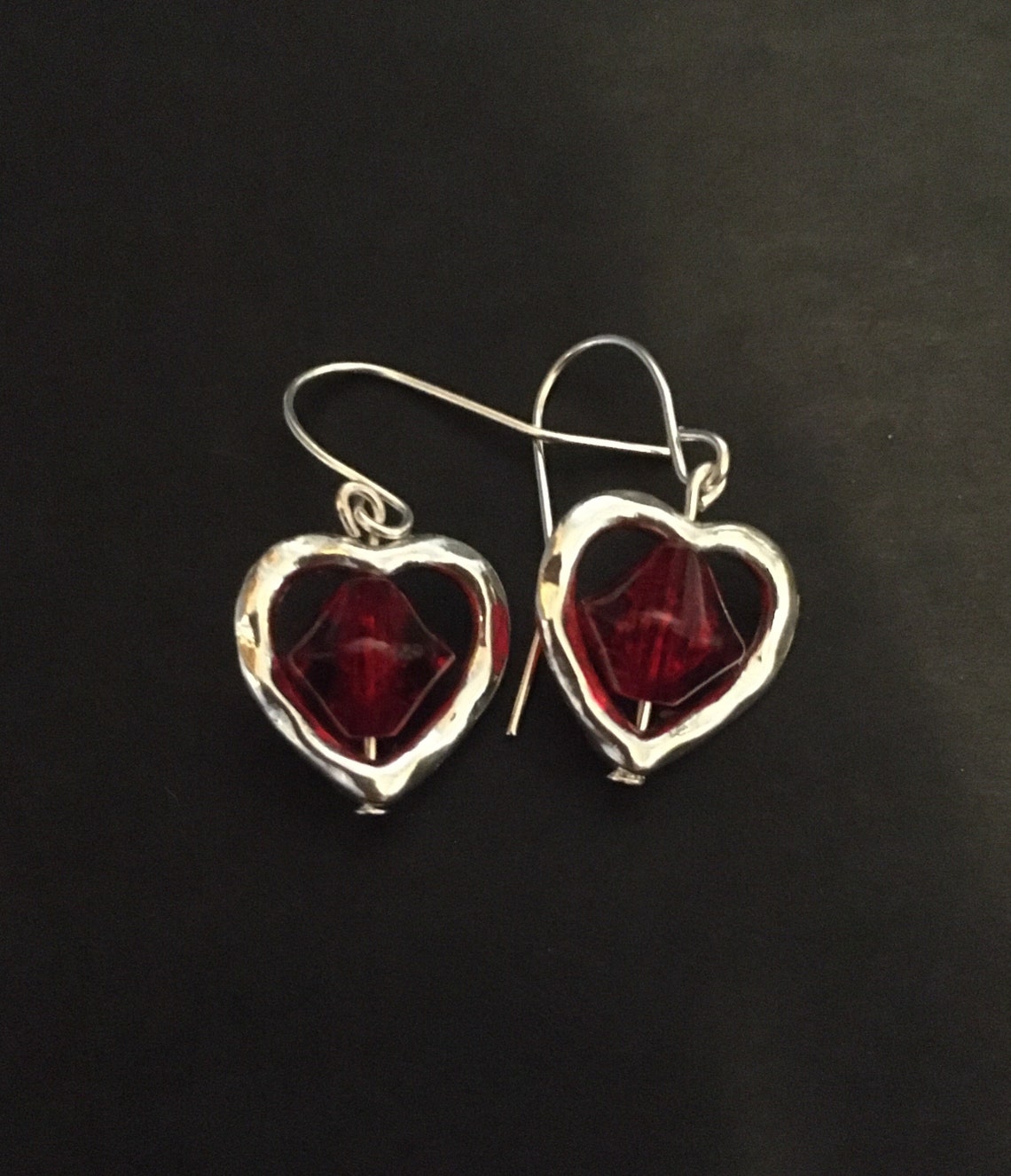 Ruby heart earrings heart earrings heart dangle earrings | Etsy