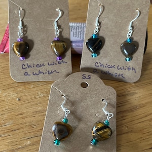 Tigers eye heart earrings, heart earrings, heart jewelry, tigers eye jewelry, stocking stuffer, gift for her, mom gift, mom earrings,