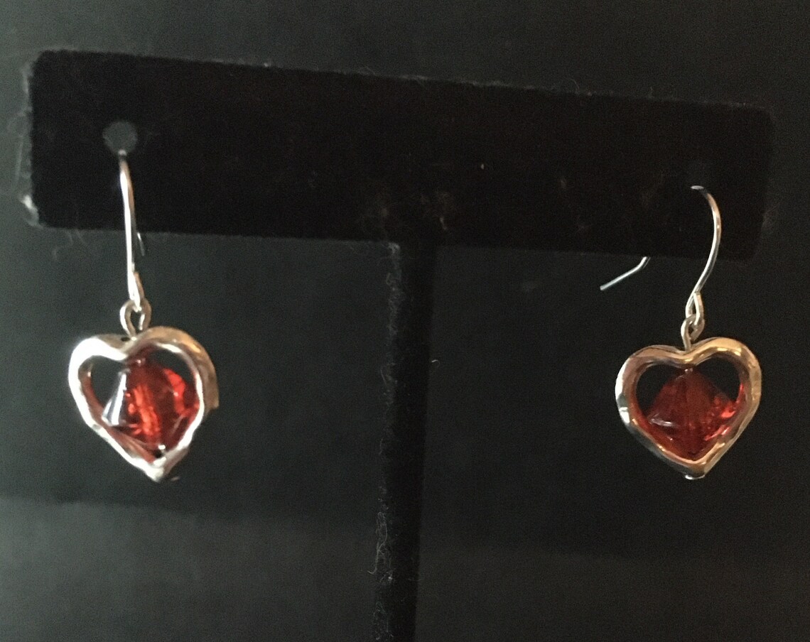Ruby heart earrings heart earrings heart dangle earrings | Etsy