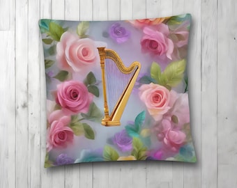 Harp Pillow, Gift for Harpist, Harp Player Gift, Harp Themed Gift, Harp Girl