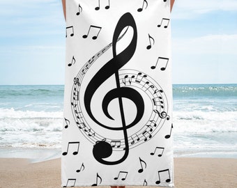 Music Beach Towel, Music Notes Towel, Musician Towel, Musician Gift, Gift for Musician, Classical Music Gift, Music Teacher Gift