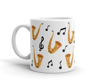 Saxophone Mug, Saxophone Gifts, Saxophone Player Gift, Saxophone Coffee Mug, Jazz Gift, Jazz Mug