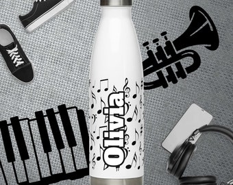 Personalized Water Bottle for Musicians - Stainless Steel Water Bottle - School Water Bottle - Birthday Gift