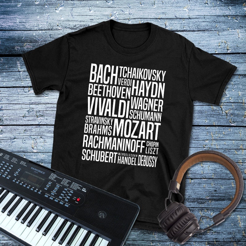 Composer T-Shirt Mozart, Wagner, Rachmaninoff, Tchaikovsky, Beethoven, Vivaldi, Bach, Haydn, Handel, Schumann, Stravinsky, Classical Music image 2