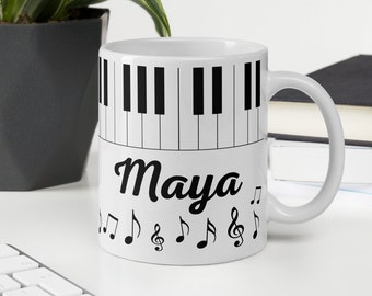 Personalised Name Mug And Coaster Gift Set Piano Keyboard Music Lover Piano Gift