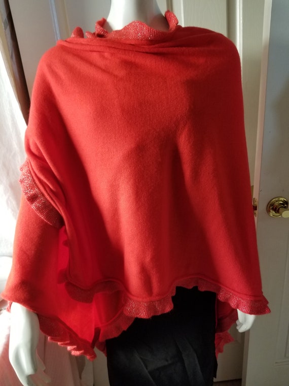 Red and Metallic Shawl, Cape, Drape, one size, pl… - image 3