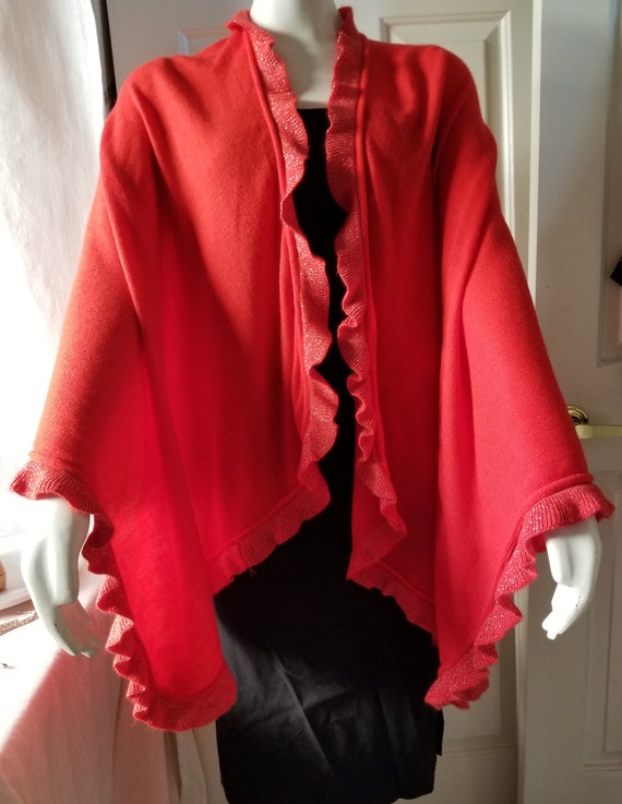 Red and Metallic Shawl, Cape, Drape, one size, pl… - image 2