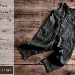 Pixie Playsuit Sewing Pattern PDF, with step-by-step tutorial, sizes NB-10y