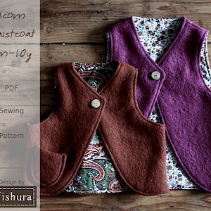 Kids Waistcoat Sewing Pattern PDF in sizes 0m to 10y with step-by-step tutorial