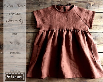 Girls Dress Sewing Pattern in 12m-10y, With Step-by-Step Tutorial for digital download, raglan sleeves