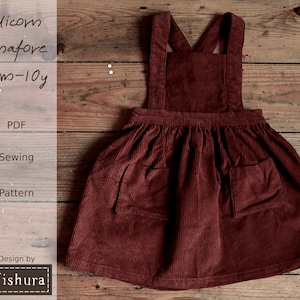 Girls dress sewing pattern pdf, sizes 12m-10y, pinafore sewing pattern with step-by-step tutorial