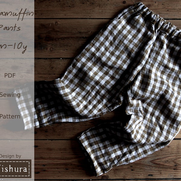 Patrón de costura en PDF de pantalones ragamuffin con tutorial paso a paso, tallas de recién nacido a 10 años