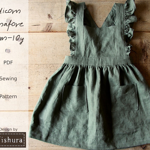 Sewing Pattern PDF, Girls Pinafore Pattern, Dress Sewing Pattern with Step-by-Step Tutorial, sizes 12m-10y