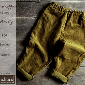 Ragamuffin Pants PDF Sewing Pattern with step-by-step tutorial, sizes Newborn to 10y