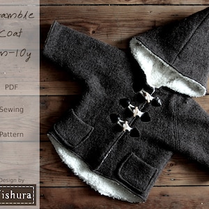 Kids Coat Sewing Pattern with Pixie Hood, pdf pattern for download