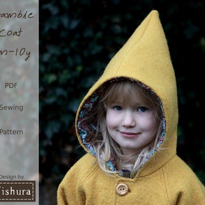 Gnome Sewing Pattern, hooded coat, Sizes 0-10y, with Step-by-Step Tutorial