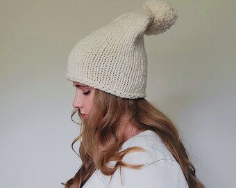 Off White Thick Knit Slouchy Beanie Hat for Fall and Winter